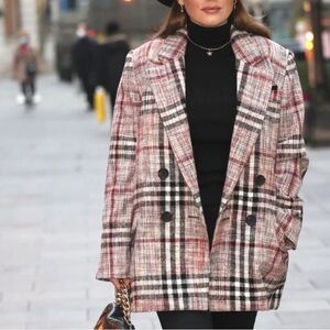 Free People Colorful Plaid Double Breasted‎ Oversized Blazer Size XS